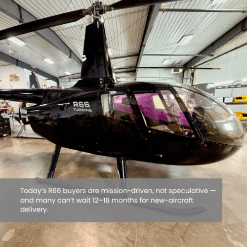 A black R66 Turbine Helicopter 